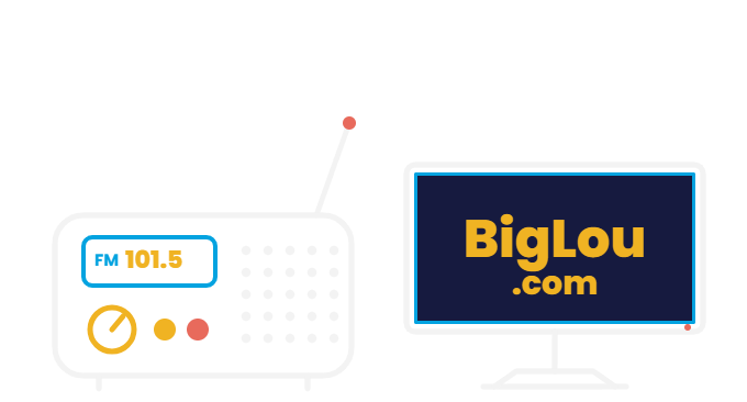 Modern radio and flatscreen TV showing BigLou.com